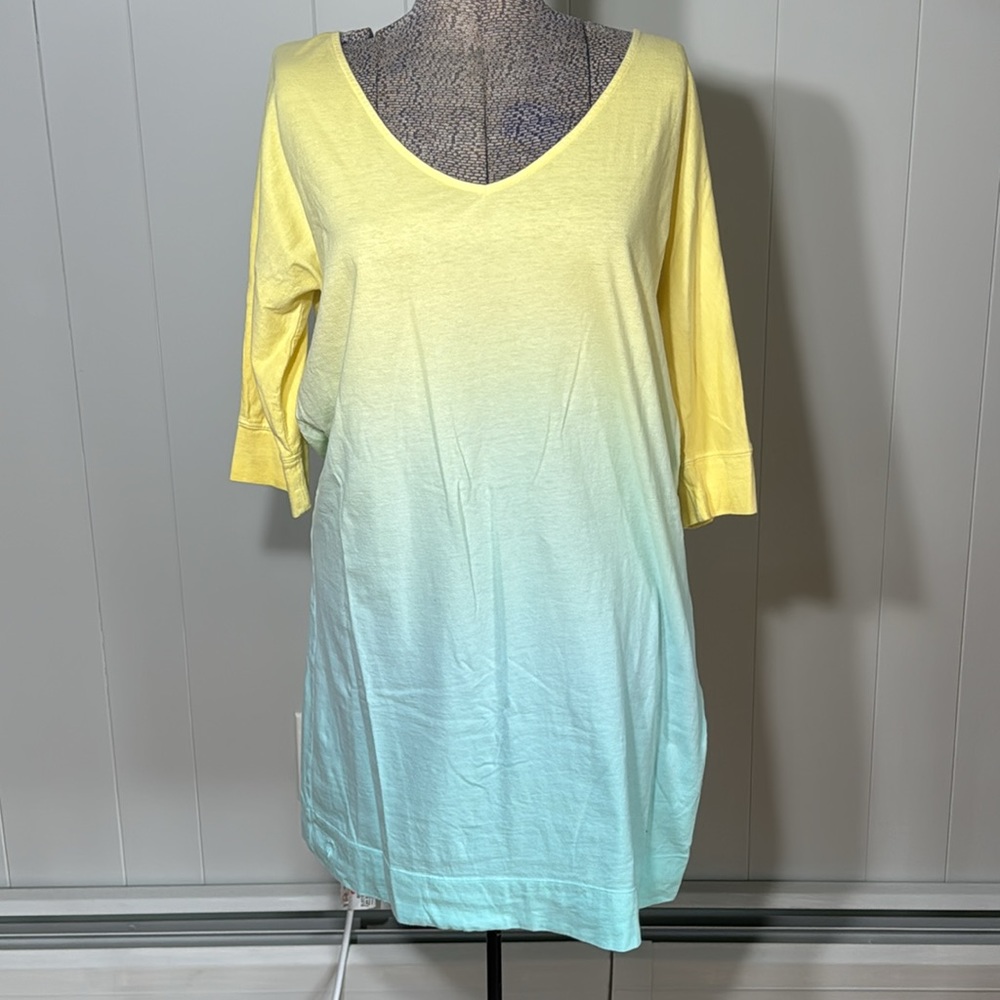 Lilly Pulitzer Womens Large Ombre Mid Length Sleeve Dress Yellow Sea Foam Green